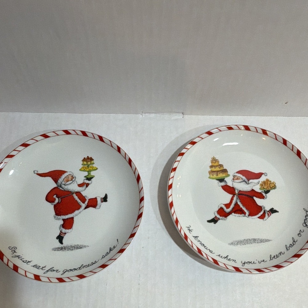 Boston Warehouse Set of 2 Santa Christmas Dinner Plates White/Red 2003